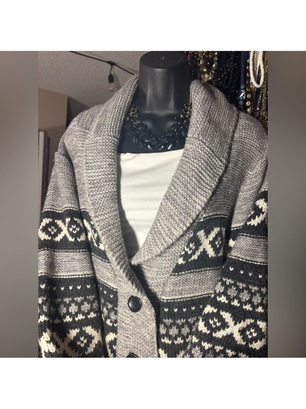 Vintage Sansara Nordic Fair Isle Cardigan Sweater XL Cozy Winter Cabin Unisex - Picture 3 of 17
